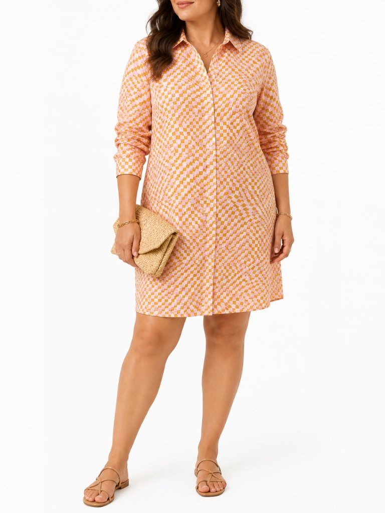 Eloquii Pink & Orange Geometric Shirt Dress Size 16